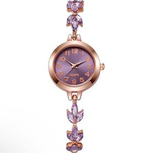 Elegant Rose Gold and Purple Crystal Bracelet Watch new